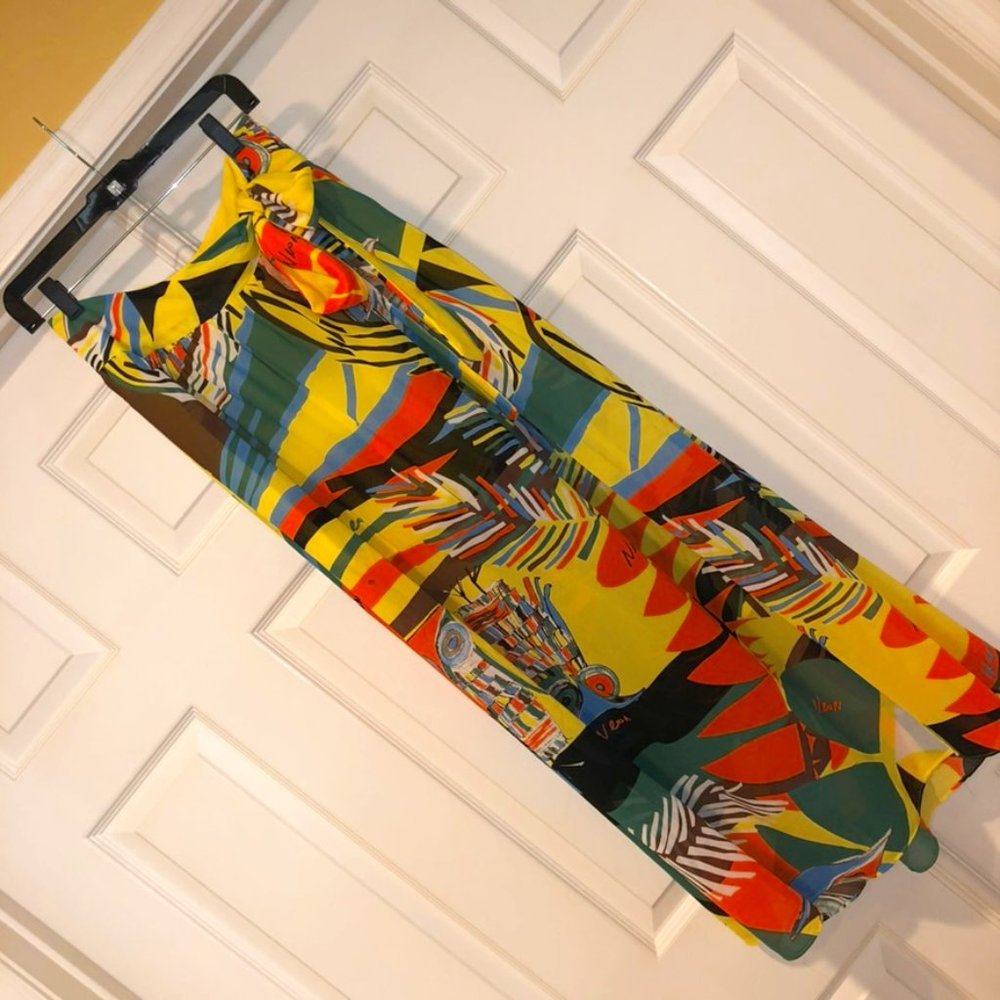 NEON for Macy's Bright Colorful SIde Tie Sheer Lined Maxi Skirt Zipper S